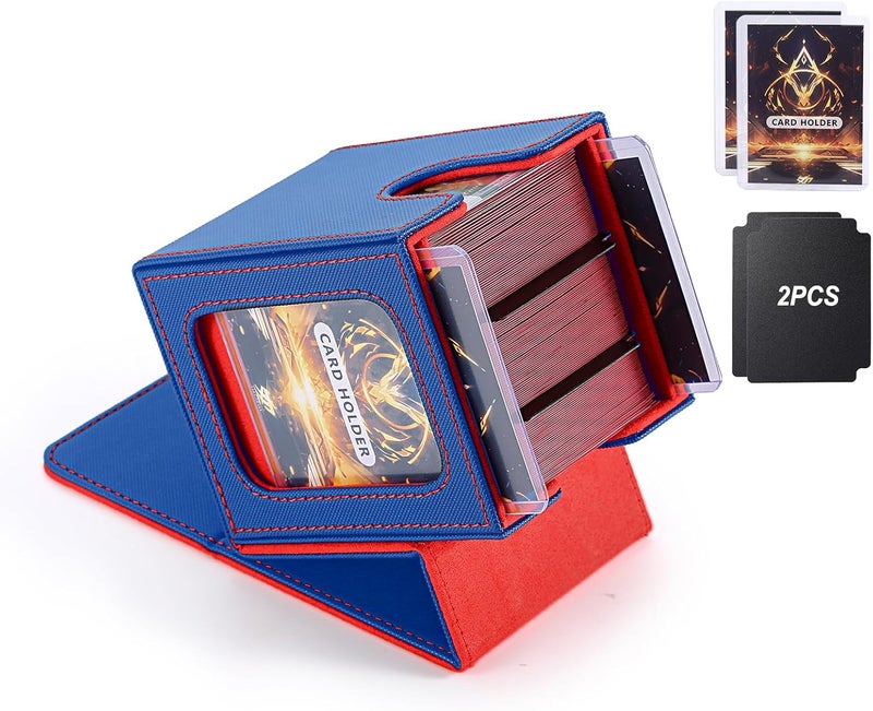 Stepane Commander Deck Box for MTG with double display windows,Card Storage Box Fits 120+ Single sleveed Cards,Magnetic Card Box with 2 Dividers&2 Toploaders for TCG Blue/Red - Image 2